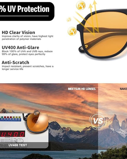 MEETSUN Retro Oversized Aviator Sunglasses for Women Men Trendy 70s 80s Vintage Square Aviators 3 Pack UV400