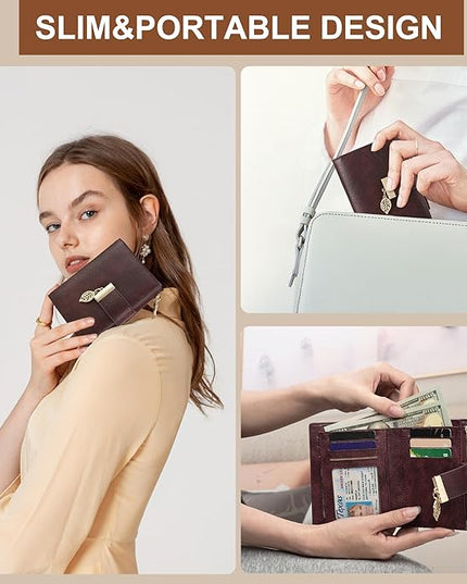 yiijay Small Wallet Women RFID Blocking Leather Bifold Wallet Credit Card Holder for Women Ladies Compact Wallet Mini Purse With Zipper Pocket