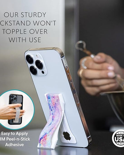 LOVEHANDLE PRO Premium Phone Grip - Elastic Phone Strap - Magnetic Phone Mount and Kickstand for Smartphone and Tablet - Black Glitter