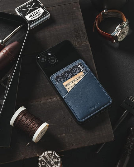 VULKIT Phone Card Holder Wallet Leather Adhesive Pocket RFID Blocking Credit Card Sleeves Stick Back of Phone Smartphones Navy