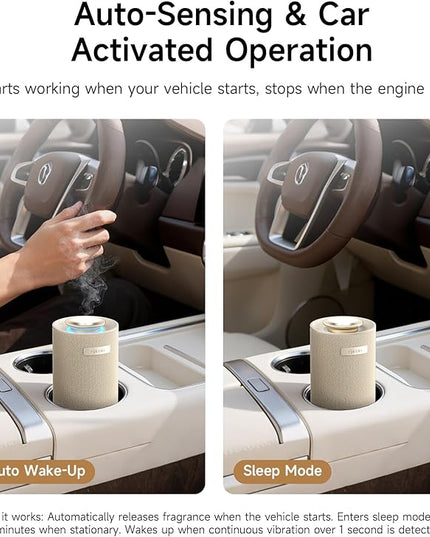 Auto-Start/Stop 2-in-1 Car Diffuser, Waterless Essential Oil Diffuser & Auto Air Freshener for Home Aromatherapy, Cordless Adjustable Fragrance Diffuser Compatible with 5/10/15ml Bottles