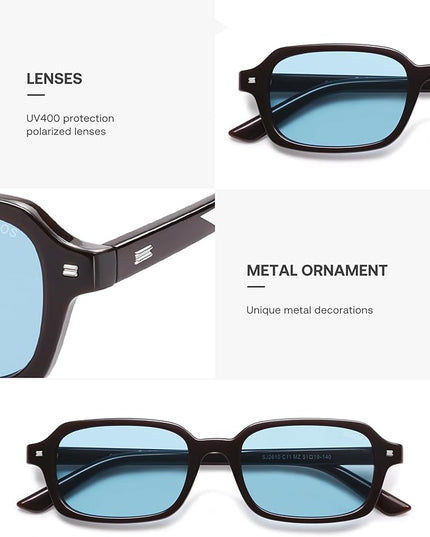 SOJOS Trendy Rectangle Polarized Sunglasses Womens Mens, Small Retro Fashion Thin Slim Square Sunnies SJ2610