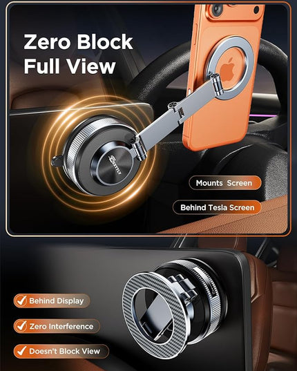 Car Phone Holder 360° Adjustable Tesla Magnetic Phone Mount Foldable Car Mount 2026 Zinc-Alloy Magsafe Phone Holders for Your Car for iPhone 17 Pro Max 16 15 14 13 12 Plus,Carbon Fiber