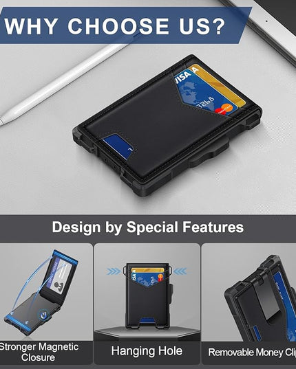 GHUKY Wallet for Men, Minimalist Slim Mens Wallet with Money Clip, RFID Blocking Smart Pop Up Card Wallet with ID Window, Compact Bifold Wallet,Metal Aluminum Credit Card Holder