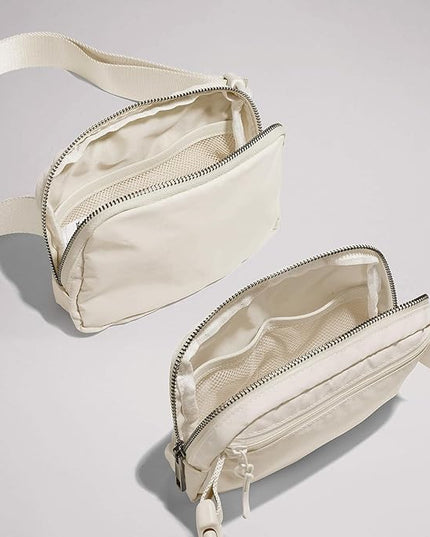YOSHUYUKI Cross Body Fanny Packs for Women Men Fashion Waist Bag Pouch Nylon Small Travel Crossbody Bags Mini Purse Everywhere Belt Bag Bum Bag with Adjustable Strap for Workout Running Hiking Ivory