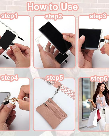 XANGNIER Clip and Go Strap for Phone with Wallet Crossbody, Phone Strap with Zippered Wallet, Adjustable Anti Theft Cellphone Lanyard for Women, Cellphone Chain Accessories,Multicolor 18