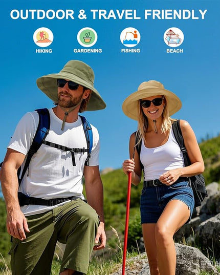 Sun Hats for Women, Wide Brim Waterproof Bucket Hat, Summer Beach Packable Ponytail Hat,UPF 50+ UV Protection