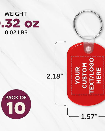 DISCOUNT PROMOS Tag Soft Plastic Keychains - 10 pack - Customizable Text, Logo - Small Key Tag Chain For Staying Organized - Rubber Key Ring Keychain – Red