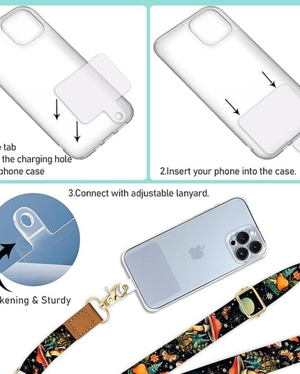 Phone Lanyard Crossbody Wrist Strap, Cute Mushroom Cell Phone Lanyards for Around the Neck Wristlet Shoulder, Adjustable Strap for Car Keys Keychain Wallet ID Badge Black
