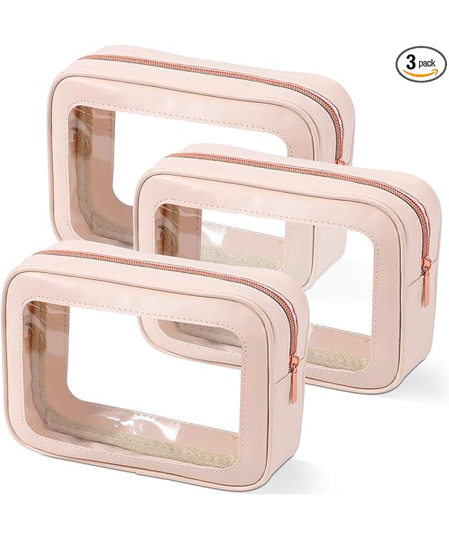 3Pack Clear Toiletry Bag,TSA Approved Travel Makeup Pouch with Zipper for Cosmetics and Toiletries，Diaper Bag Organizer Pouch Set，Women's Purse Organizer and Clear Car Bag