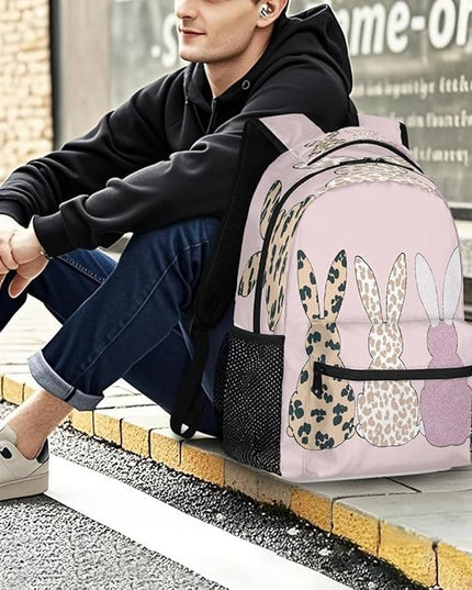 Large Backpack with 15.6 Inch Laptop Compartment, Rabbit Bunnies Print Adult Backpack for Work, Travel & School College Boys Girls