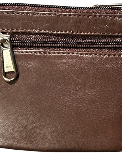LEATHER FARM's lambskin leather coin pouch/coin purse for both mens and womens. (BROWN)