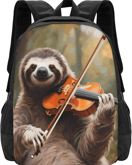 Sloth Playing Music Notebook Backpack Fits 15 Inch Laptop Lightweight Travel Backpack Casual Daypack