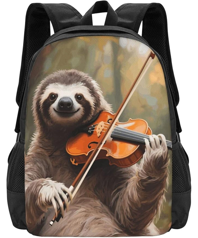 Sloth Playing Music Notebook Backpack Fits 15 Inch Laptop Lightweight Travel Backpack Casual Daypack