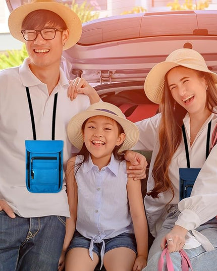 sundee Travel Neck Wallet with Double Zippers, RFID Blocking Passport Holder with Adjustable Neck Strap for Men and Women to Keep Cash, Credit Cards and Travel Documents Safe - Lake Blue