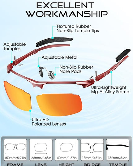 ATTCL Polarized Sunglasses Men Sports: UV Protection Anti Glare Wrap Around Lightweight Metal Driving Fishing Golf Running