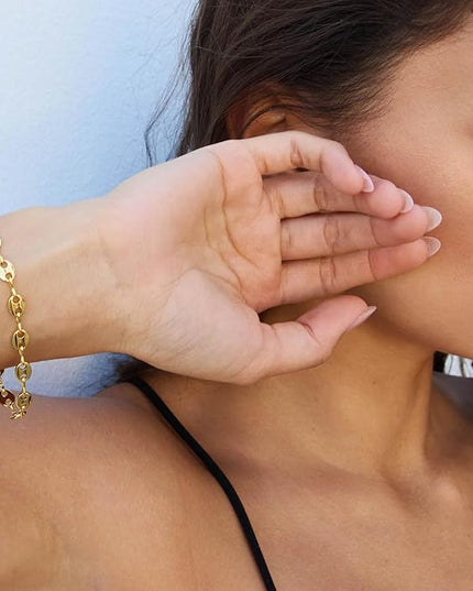 Waterproof Gold Chain Bracelet For Women Non Tarnish,14K Gold Plated Link Dainty Bracelets Stake Layered Bracelet Set Hypoallergen Gold Jewelry