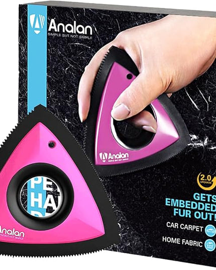 Analan Mini Pet Hair Remover for Car Detailing Supplies, Carpet Dog Hair Remover for Car Interior, Triangle Dog Hair Remover for Auto Detailing, Couch, Furniture, Lint, Carpet (Rose Pink)