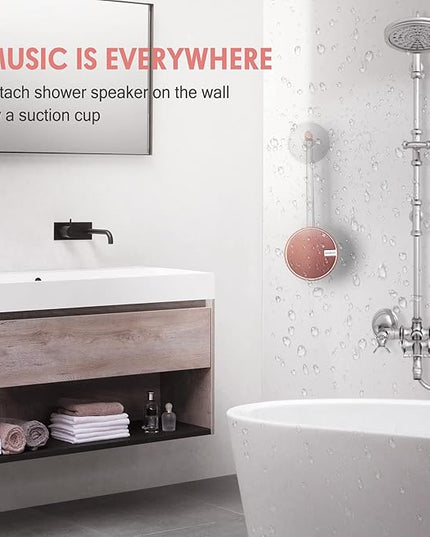 INSMY C12 IPX7 Waterproof Shower Bluetooth Speaker, Portable Small Speaker, Speakers Bluetooth Wireless Loud Clear Sound Support TF Card Suction Cup for Outdoor Kayak Canoe Beach Gift (Cashmere Pink)
