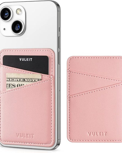 VULKIT Phone Card Holder Wallet Leather Adhesive Pocket RFID Blocking Credit Card Sleeves Stick Back of Phone Smartphones Rose
