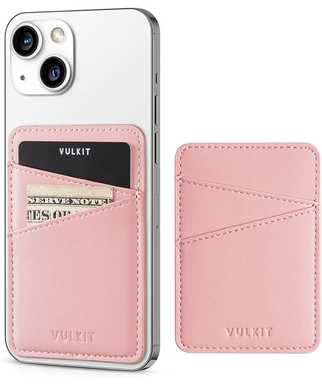 VULKIT Phone Card Holder Wallet Leather Adhesive Pocket RFID Blocking Credit Card Sleeves Stick Back of Phone Smartphones Rose