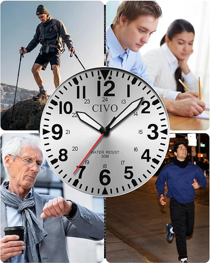 CIVO Analog Wrist Watches for Men: Waterproof Stainless Steel Mens Watches - Silver Watch with Easy Read Dial Men's Watch for Gift