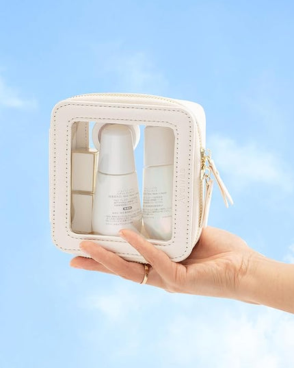 Aveniee Clear Makeup Bag Small, Mini Travel Toiletry Bag Cosmetic Bags Organizer, TSA Approved Clear Makeup Case Pouch with Zipper, Car Essentials for Women Men(Mini-White)