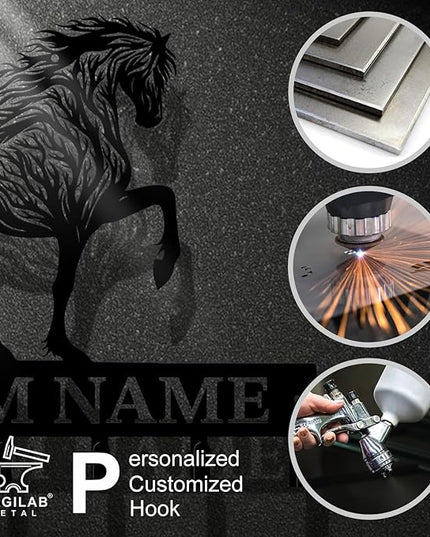 Personalized Custom Name Farm Horse Wall Key Hooks,Metal Horse Art Clothes Hooks,Metal Horse Wall Home Storage Decorative,For Front Door, Hallway, Kitchen, Bedroom,Keys,Hats (Style F)