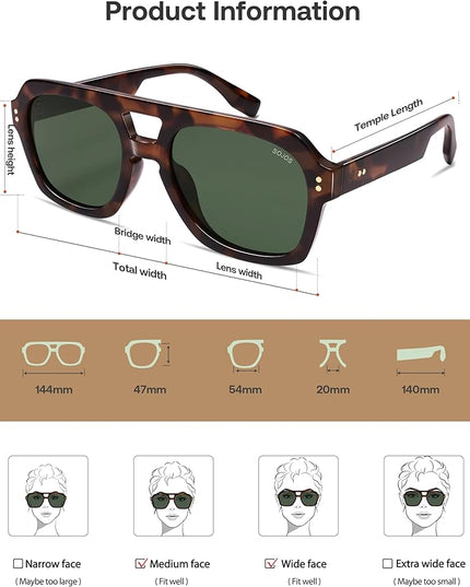 SOJOS Retro Thick Polarized Aviator Sunglasses for Women Men, Large Trendy Bold Square Pilot Shades SJ2385