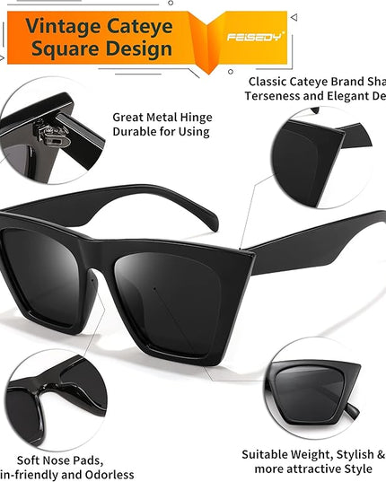 FEISEDY Vintage Square Cat Eye Sunglasses Women Trendy Cateye Sunglasses B2473