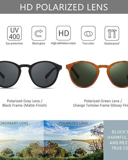 SUNGAIT Classic Vintage Round Polarized Sunglasses for Women Men Retro Style UV400