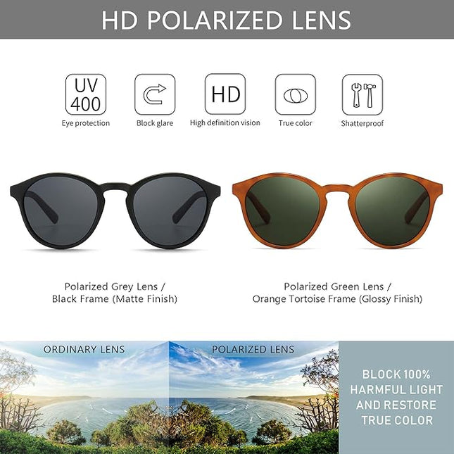 SUNGAIT Classic Vintage Round Polarized Sunglasses for Women Men Retro Style UV400