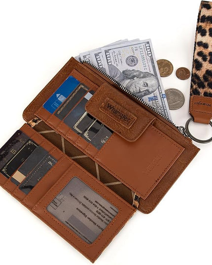 Montana West X Wrangler Brown Wristlet Wallet Minimalist Clutch Womens Wallet Rfid Card Cases & Money Organizers with Coin Purse and Smooth Zipper