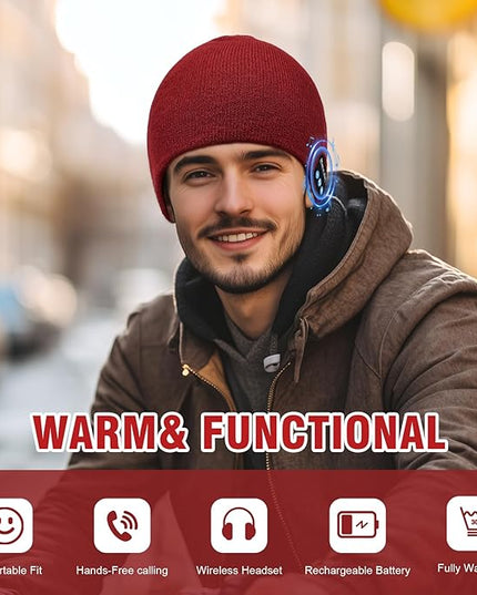 Bluetooth Beanie for Men Women, HD Stereo Sound Beanie with Headphones, Unique Tech Gifts for Men Husband Him Teen