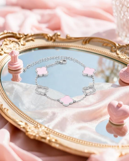 Clover Bracelet for Women 18k Gold Plated Silver Lucky Four Leaf Link Chain Bracelets Charm Trendy Jewelry Gifts for Women