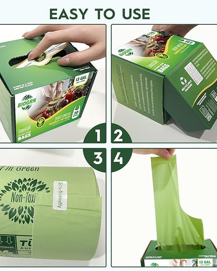 10-13 Gallon Compostable Trash Bags with Handles Tie 30 Bags Biodegradable Garbage Bags Food Scrap Green Waste Bags Thick 0.87 Mil 49.21 Liter ASTM D6400, US BPI and OK Compost Home Certified