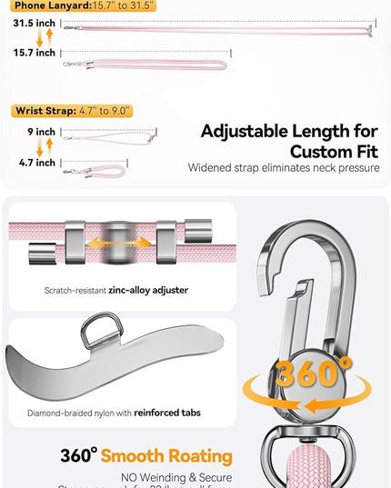 4-IN-1 Phone Lanyard + Wrist Strap, 2PCS Adjustable Length Cell Phone Lanyard with 2 Tether Tabs for iPhone,Smartphones