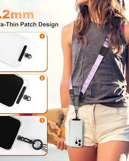 Adjustable Crossbody Phone Lanyard, Universal Phone Wrist Strap and Phone Neck Strap with Tether Tab, Phone Lanyard with Quick Release, Suitable for iPhone and Most Smartphones, Light Purple