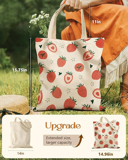 Aesthetic Tote Bag for Girls - with Magnetic Buckle and Zipper Inner Pocket for Women Lady Canvas Cotton Tote Bag