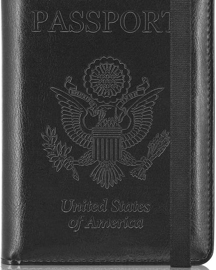ACdream Passport Holder Cover, Leather Travel Wallet Case, RFID Blocking Document Organizer Protecrtor, with Slots for Credit Cards, Boarding Pass, for Women and Men, Black