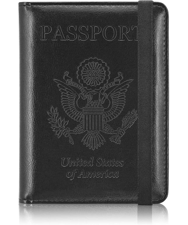 ACdream Passport Holder Cover, Leather Travel Wallet Case, RFID Blocking Document Organizer Protecrtor, with Slots for Credit Cards, Boarding Pass, for Women and Men, Black