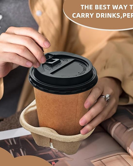 Coffee Cup Holder Disposable Cup Holder Tray, One Cup Carrier Tray 200 Pack,Biodegradable, Eco-Friendly Drink Carrier For Delivery Of Hot Or Cold Drinks(One-cup size tray)
