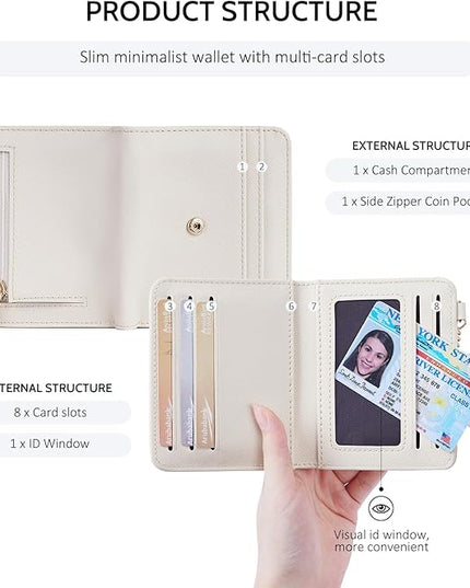 POIUGOYA Slim Wallet for Women,RFID Blocking Bifold Credit Card Holder with Zipper Coin Pocket,ID Window,Keychain