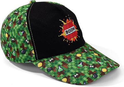 Pixel Baseball Cap for Boys, Adjustable Green Game Theme Hat for Men Teens Fans Gamers Cool Trendy Gift