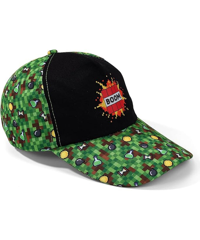 Pixel Baseball Cap for Boys, Adjustable Green Game Theme Hat for Men Teens Fans Gamers Cool Trendy Gift