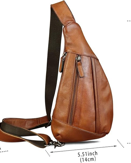 LRTO Genuine Leather Sling Bag for Men and Women Vintage Real Leather Crossbody Chest Bags Backpack Purse for Travel Hiking