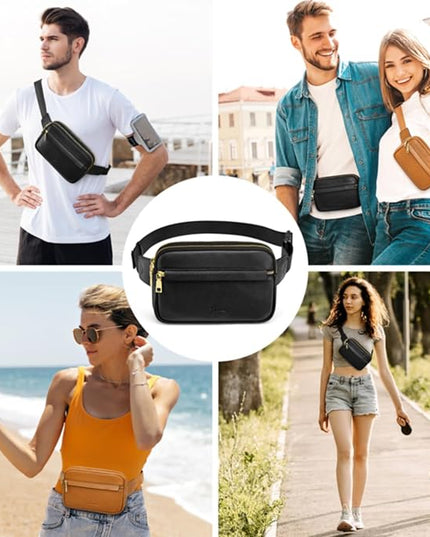 S-ZONE Fanny Packs for Women Genuine Leather RFID Blocking Crossbody Bags Purses Sling Waist Chest Bag Gifts Travel Running Adjustable Strap Men