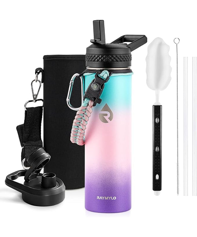 Insulated Water Bottle 20 oz, Triple Wall Vacuum Stainless Steel (Cold for 48 Hrs), Leak Proof & Non-BPA, Kids Water Bottle Jug for School with Straw Spout Lids, Hydrangea