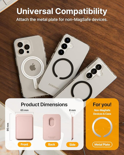 Sinjimoru Magnetic Card Wallet, Premium Vegan Leather Phone Wallet for MagSafe 3-Card Holder Compatible with iPhone 17 Pro Max Air 16 15 14 13 Series. M-Viica Basic Pink Sand