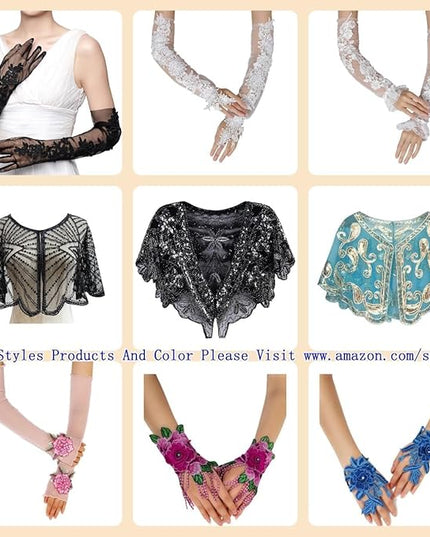 Specell Embroidered Flowers Lace Fingerless Gloves - for Bridal Wedding Cocktail Tea Party Evening Prom Costumes Cosplay